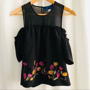 Floral blouse black pink yellow XS